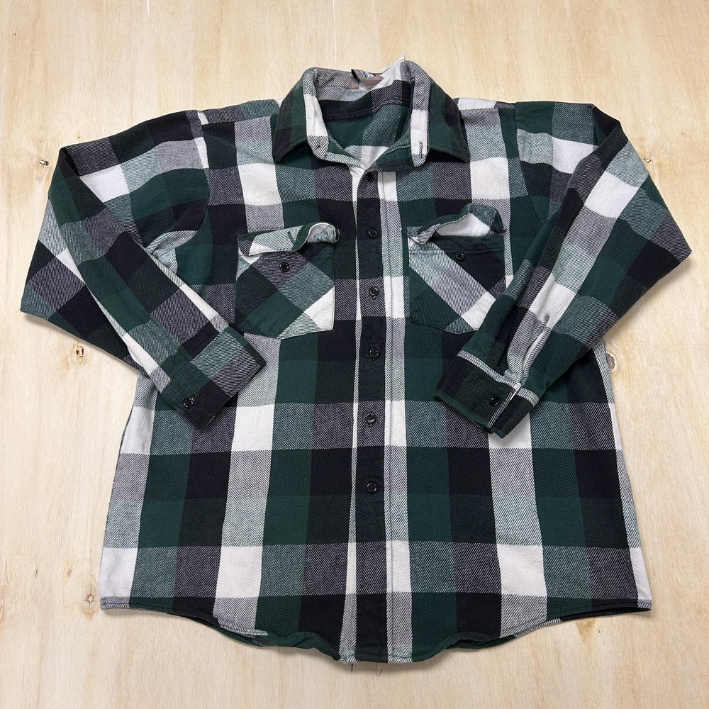 Vintage Winter Run Shirt Mens L Green Plaid Long Sleeve Button Up Flannel USA